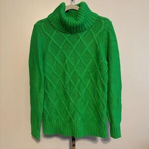 IZOD Women’s Cable Knit Turtleneck Sweater In Bright Green XL Preppy